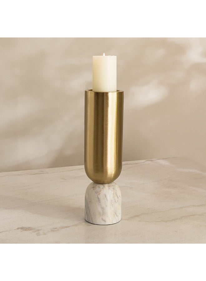 Home Box Decorative Pillar Candle Holder Gold and White - Image 1
